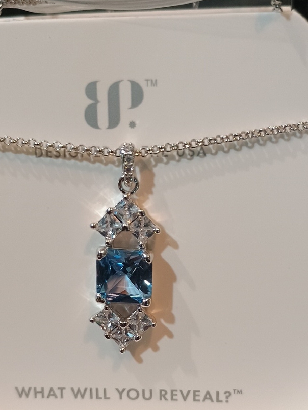 The Go Go Necklace Elegant Blue Cubic Pendant Necklace - Designer Collection
